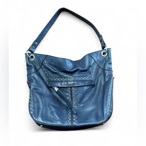 Vintage B. Makowsky studded black leather hobo shoulder bag.